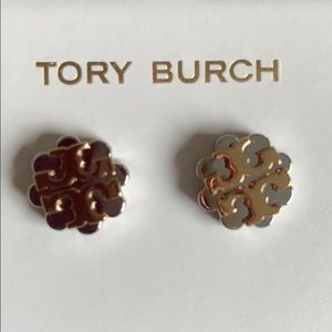 Tory burch stud earrings gold and silver tone